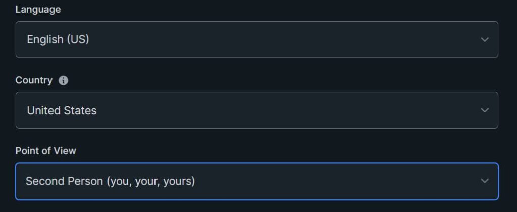 KoalaWriter Language, Country, and Point of View settings
