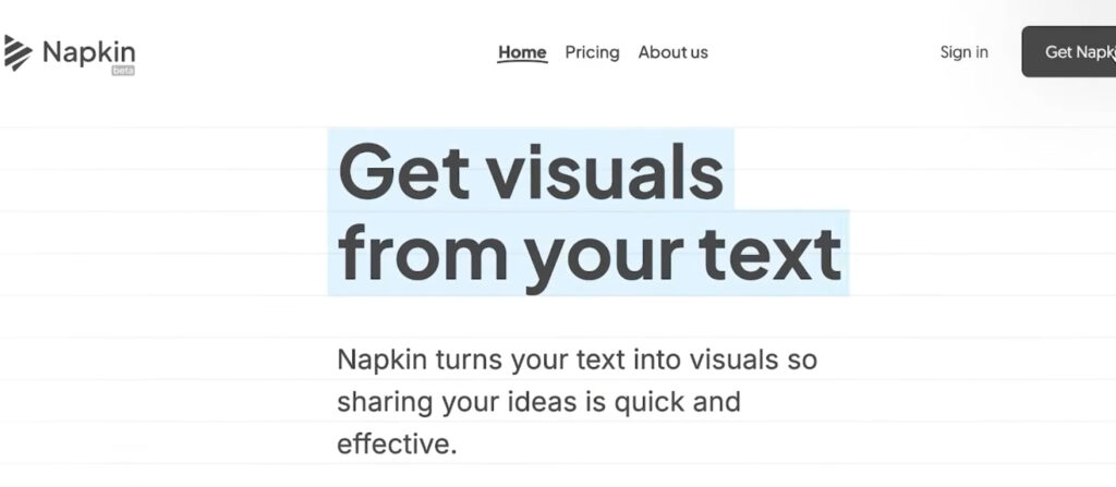 Napkin AI homepage showing its text-to-visual tool