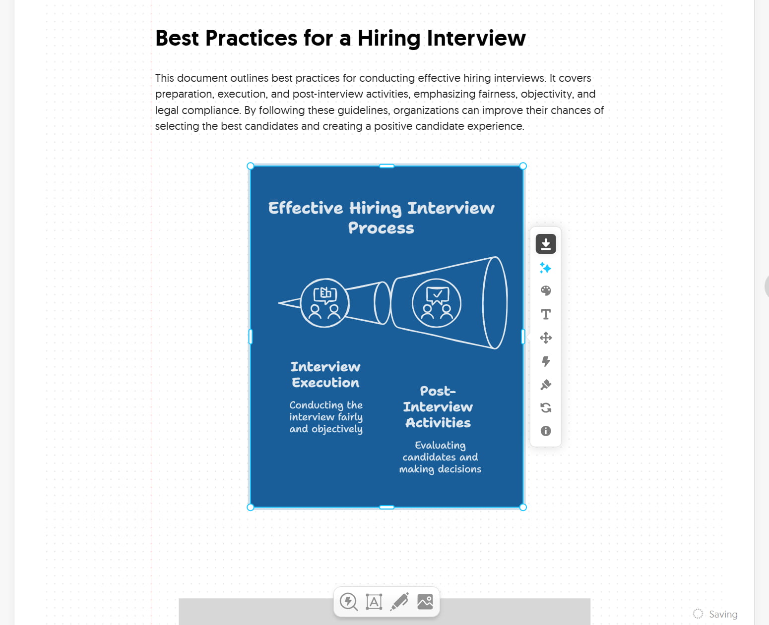 Napkin AI tutorial example showing an editable hiring-interview process visual