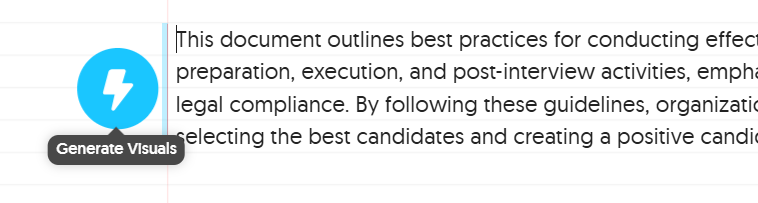 Blue Generate Visuals button beside a block of hiring-interview text